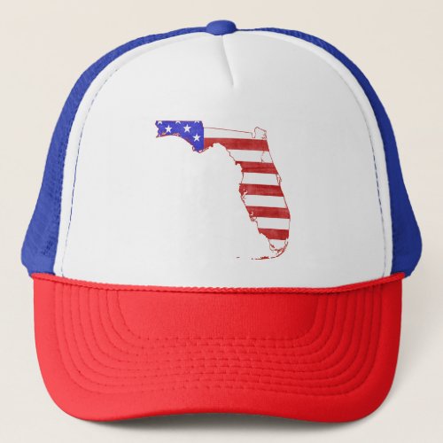 Florida Patriotic State Shaped American Flag Trucker Hat
