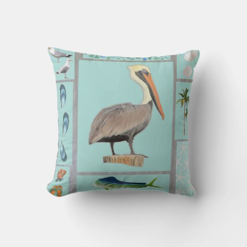 Florida Pelican Motif Throw Pillow