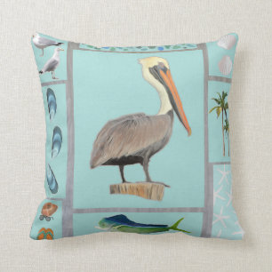 Florida Pelican Motif Throw Pillow