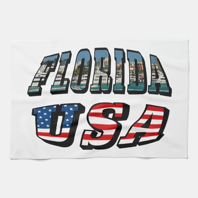 Florida Picture and USA Flag Text Kitchen Towel (Horizontal)
