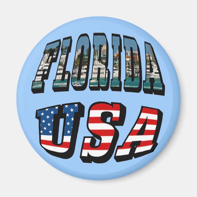Florida Picture and USA Flag Text Magnet (Front)