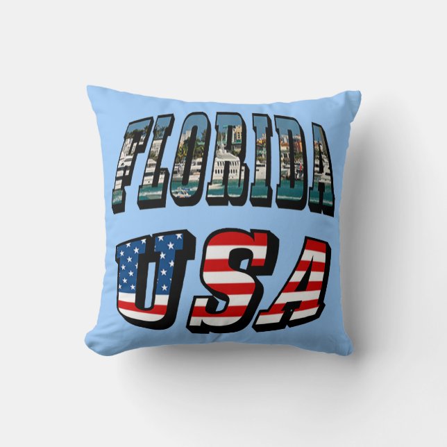 Florida Picture and USA Flag Text Throw Pillow (Front)