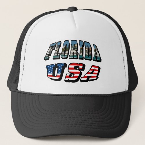 Florida Picture and USA Flag Text Trucker Hat