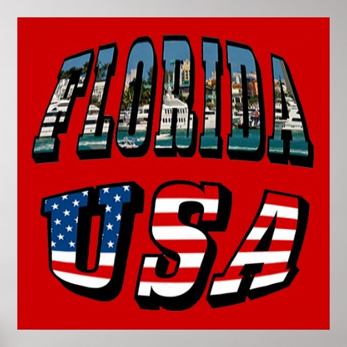 Florida Picture Text and USA Flag Text Poster