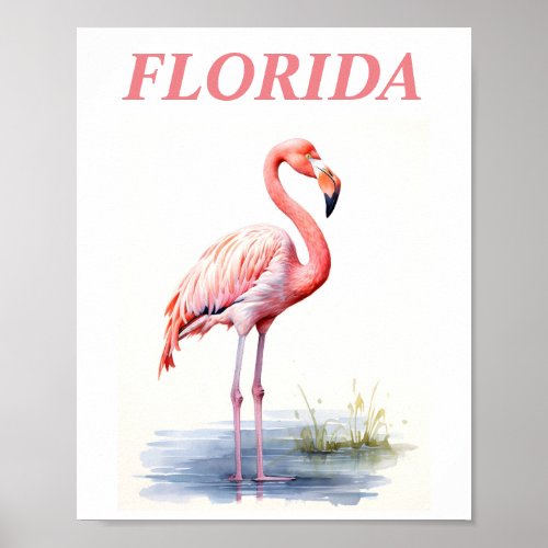 Florida Pink Flamingo Bird Watercolor  Poster