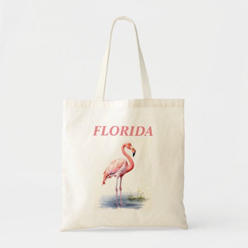 Florida Pink Flamingo Bird Watercolor Travel  Tote Bag