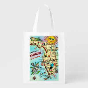 Florida Postcard Map Reusable Bag