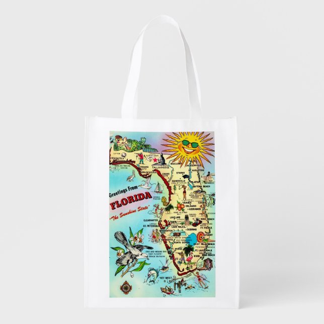  Florida Postcard Map Reusable Bag (Front)