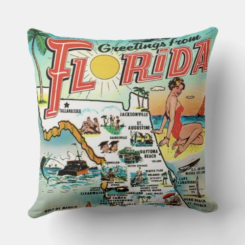 Florida Postcard Throw Pillow