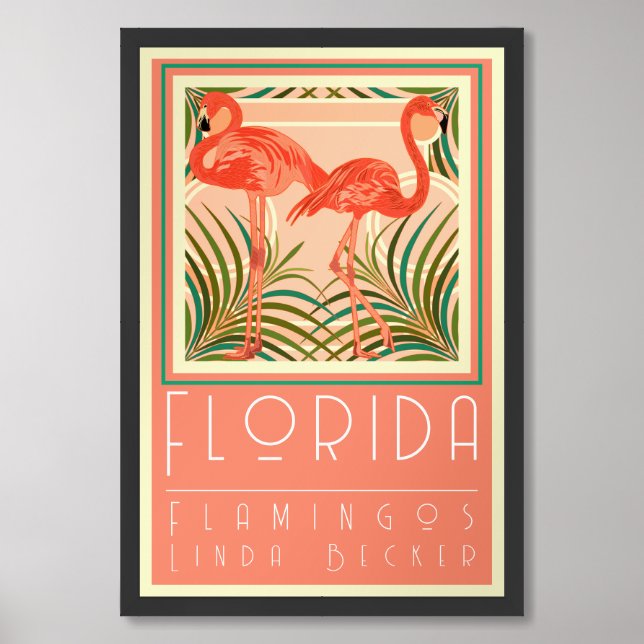 Florida Poster featuringFlamingos  by Linda Becker (Framed Front)