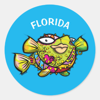 Florida puffer fish classic round sticker
