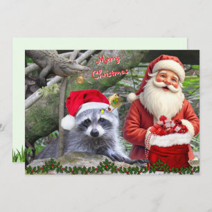 Florida Raccoon, Gator, and Santa Flat Card