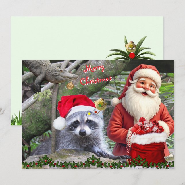 Florida Raccoon, Gator, and Santa Flat Card (Front/Back)