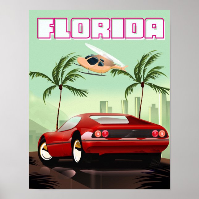 Florida red retro sports car poster (Front)