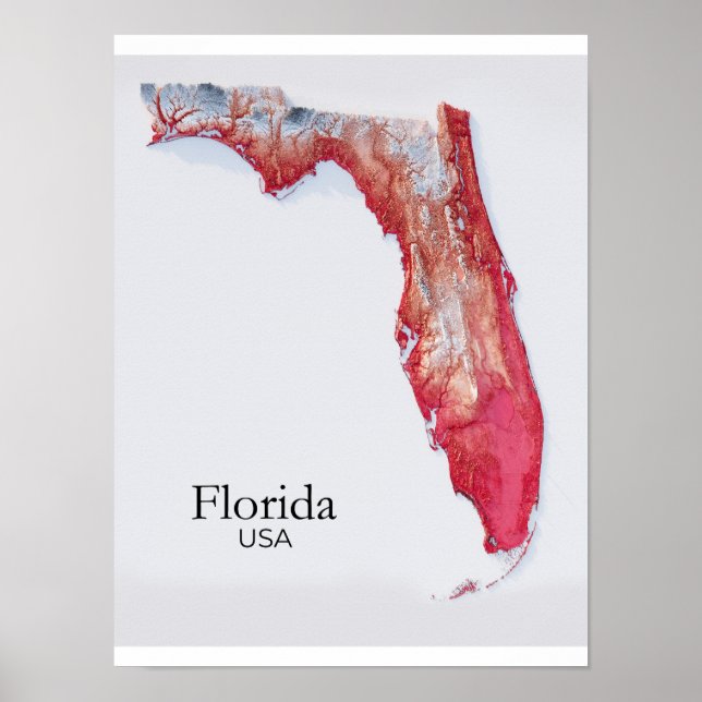 Florida Relief Map Red Texture Poster (Front)
