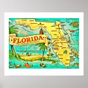 Florida Retro 20x16 Map Poster