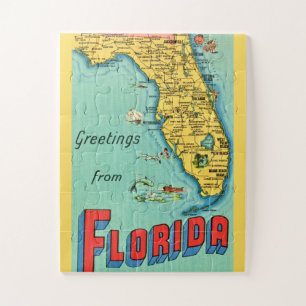 Florida Retro Map 11x14 BIG Pieces Jigsaw Puzzle