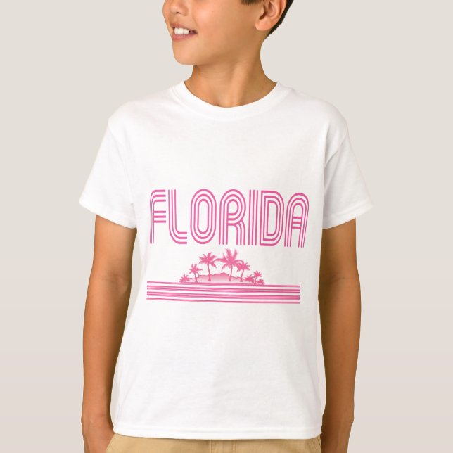 Florida Retro Neon Palm Trees Pink T-Shirt (Front)