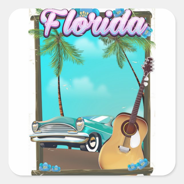 Florida Retro style travel poster Square Sticker (Front)