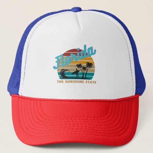 Florida Retro Vintage Sunset Design Trucker Hat