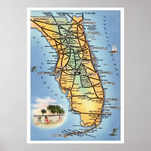 Florida Road Map 20x28 Poster
