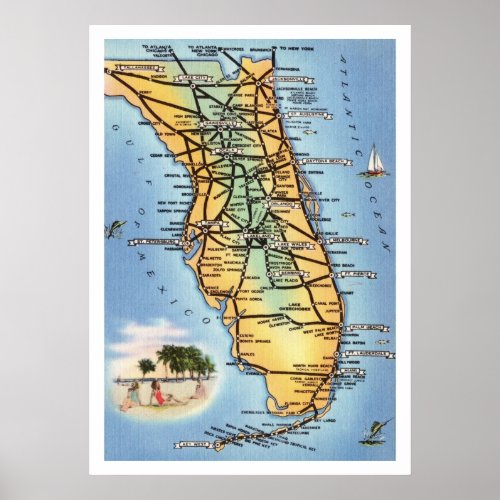 Florida Road Map 20x28 Poster