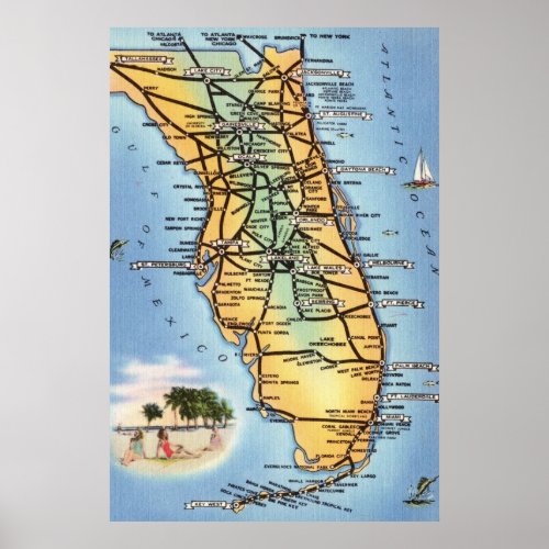 Florida road Map Poster