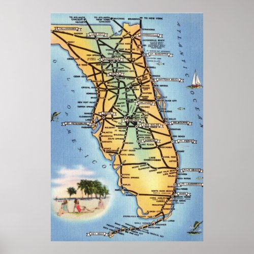 Florida Road Map Poster