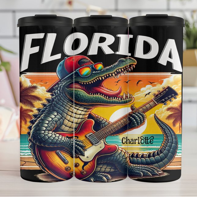 Florida Rock: Alligator Guitar Sunset Thermal Tumbler (Creator Uploaded)