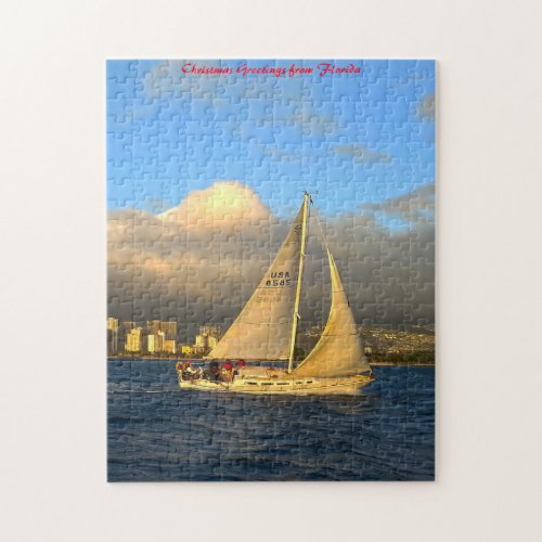 Florida Sail BoatChristmas Greetings Jigsaw Puzzle