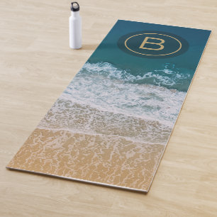 Florida Sandy Beach Turquoise Sea Golden Monogram Yoga Mat