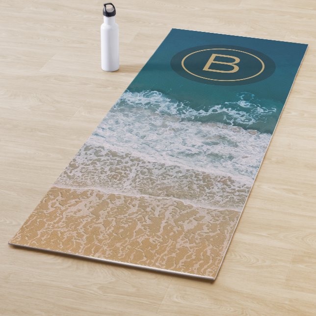 Florida Sandy Beach Turquoise Sea Golden Monogram Yoga Mat (In Situ)