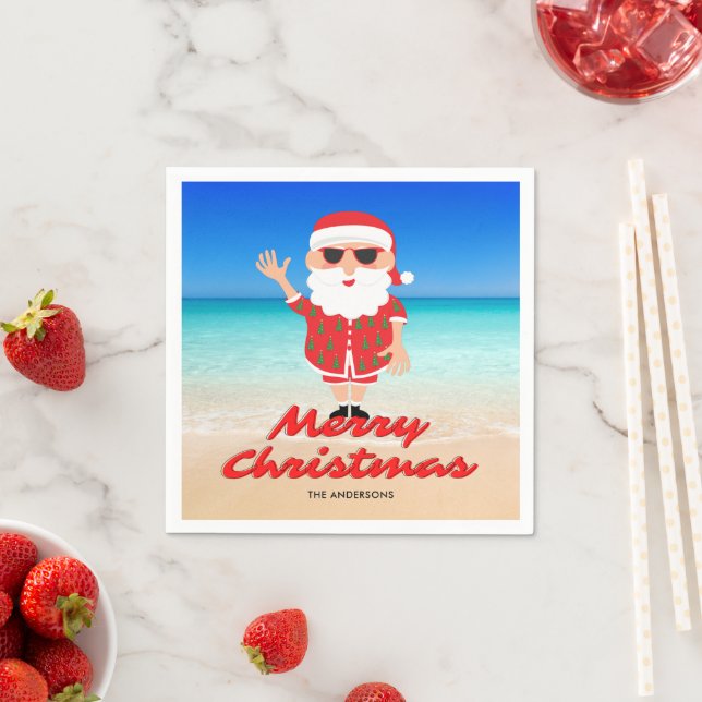 Florida Santa on the Beach Merry Christmas Napkins (Insitu)