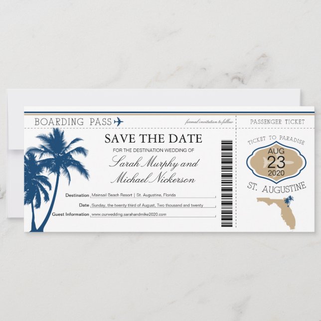 Florida Save the Date Boarding Pass (Front)