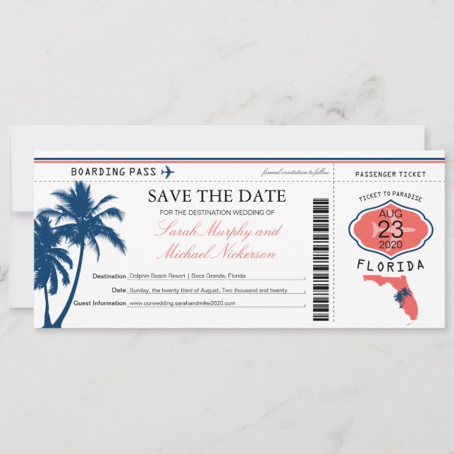 Florida Save the Date Boarding Pass (Front)