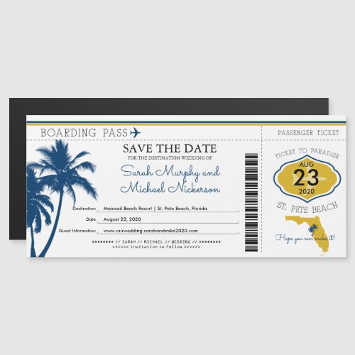 Florida Save the Date Boarding Pass Magnetic Invitation