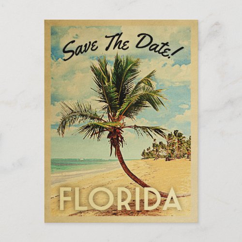 Florida Save The Date Vintage Beach Palm Tree Announcement Postcard