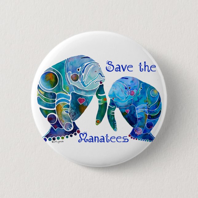 Florida Save the Manatees in Vivid Blues Button (Front)