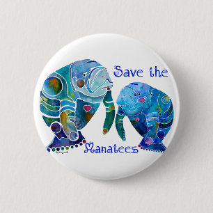 Florida Save the Manatees in Vivid Blues Button