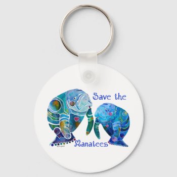 Florida Save The Manatees In Vivid Blues Keychain by Whimzicals at Zazzle
