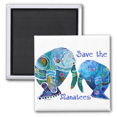 Florida Save the Manatees in Vivid Blues Magnet