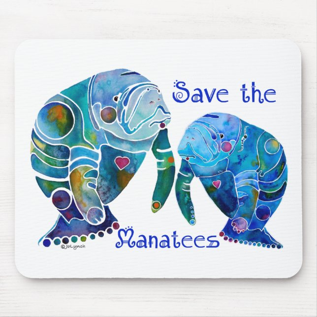 Florida Save the Manatees in Vivid Blues Mouse Pad (Front)