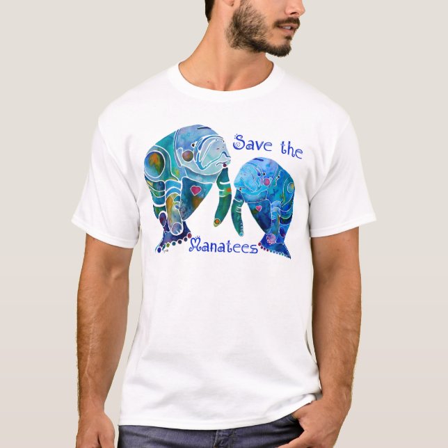 Florida Save the Manatees in Vivid Blues T-Shirt (Front)