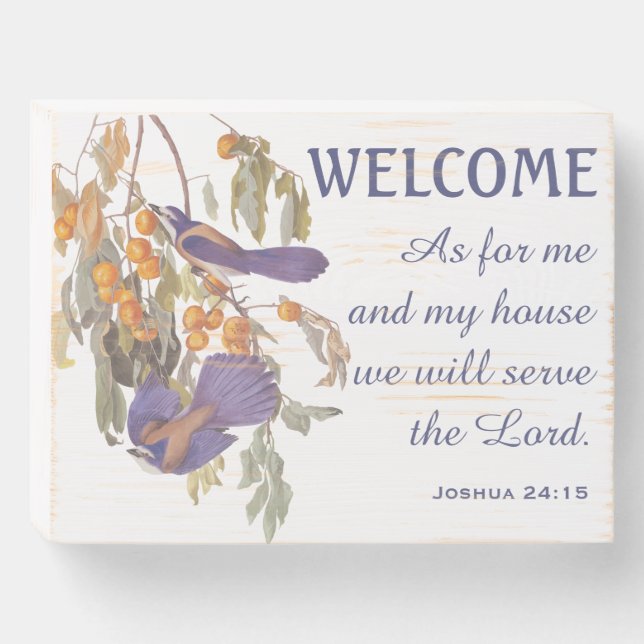 Florida Scrub Jay Birds and Verse Wooden Box Sign (Front Horizontal)