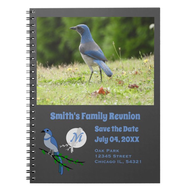 Florida Scrub Jay Family Reunion Monogram Photo Notebook (Front)