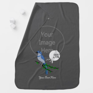 Florida Scrub Jay Monogram Crest Baby Blanket