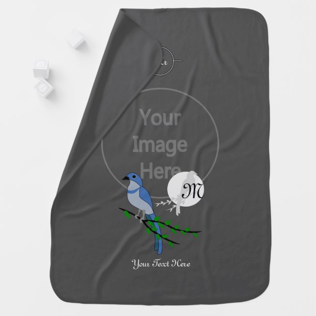 Florida Scrub Jay Monogram Crest Baby Blanket (In Situ)
