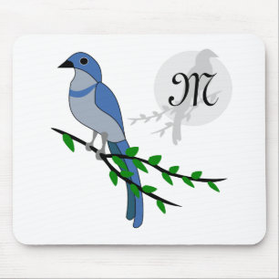 Florida Scrub Jay Monogram Crest Mouse Pad