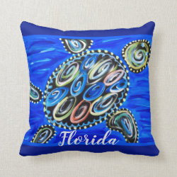 Florida Sea Turtle Ocean Marine Life Blue Throw Pillow