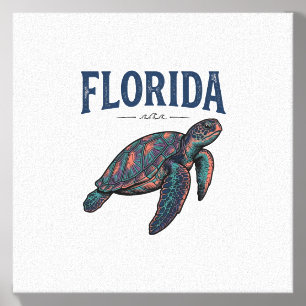 Florida Sea Turtle Vintage Engraving Graphic_1 Canvas Photo Tile
